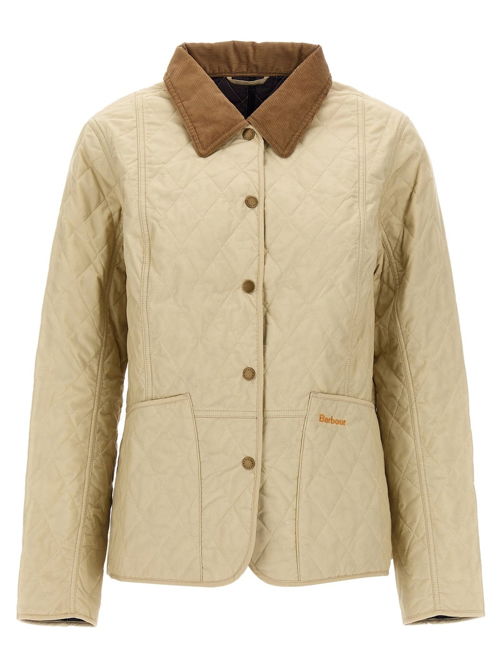 Barbour Beige Quilted Utility Jacket with Brown Corduroy Collar